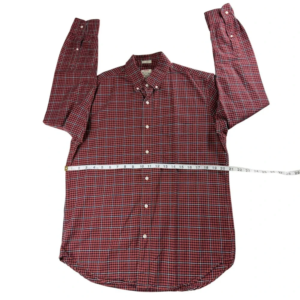 J.Crew Mens Classic Oxford Shirt M Red Navy Blue Plaid Button Down Cotton